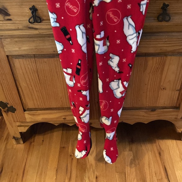 Women’s Coca Cola red polar bear hooded footed one piece pajamas size M - Picture 4 of 10